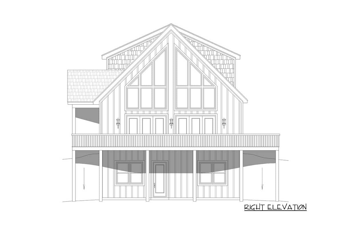 Plan 68816VR: 2-Story Mountain House Plan with 2-Story Great Room and Lower Level Expansion - 1610 Sq Ft - Image #5 - Country, Mountain, New American, Vacation