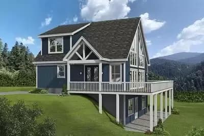 2-Story Mountain House Plan with 2-Story Great Room and Lower Level Expansion - 1610 Sq Ft