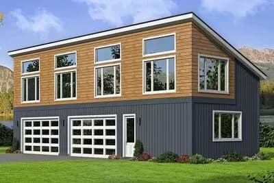 Contemporary Barndominium House Plan with Room for 4 Cars and a Workshop
