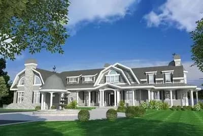 4-Bed Shingle-style Home Plan with Wraparound Porch and Circular Breakfast Nook