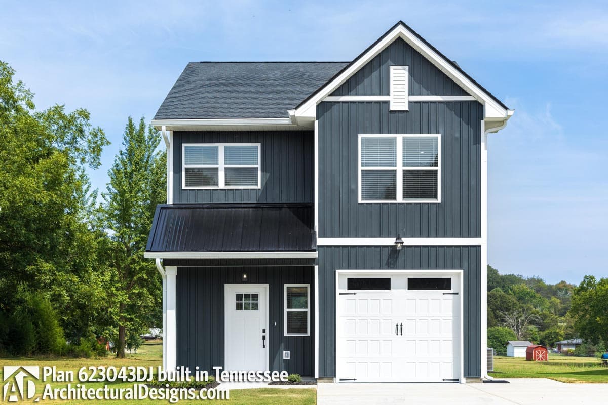 Plan 623043DJ: 2-Story Country Cottage Starter Home Plan with 3-Beds Upstairs - 1464 Sq Ft - Image #4 - Cottage, Country, Farmhouse, Traditional