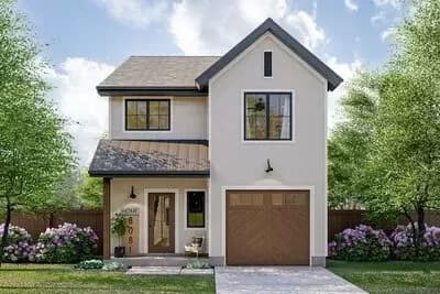 2-Story Country Cottage Starter Home Plan with 3-Beds Upstairs - 1464 Sq Ft