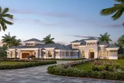 Mediterranean Coastal Home Plan with Large Gathering Spaces and Covered Lanai
