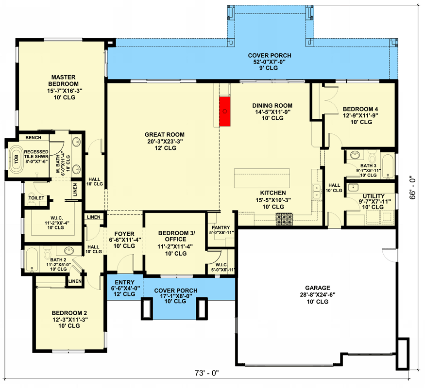 Plan 420013WNT: Exclusive Modern Prairie-style House Plan with Home Office - Floor Plan - Main Level - Contemporary, Modern, Northwest, Prairie, Ranch