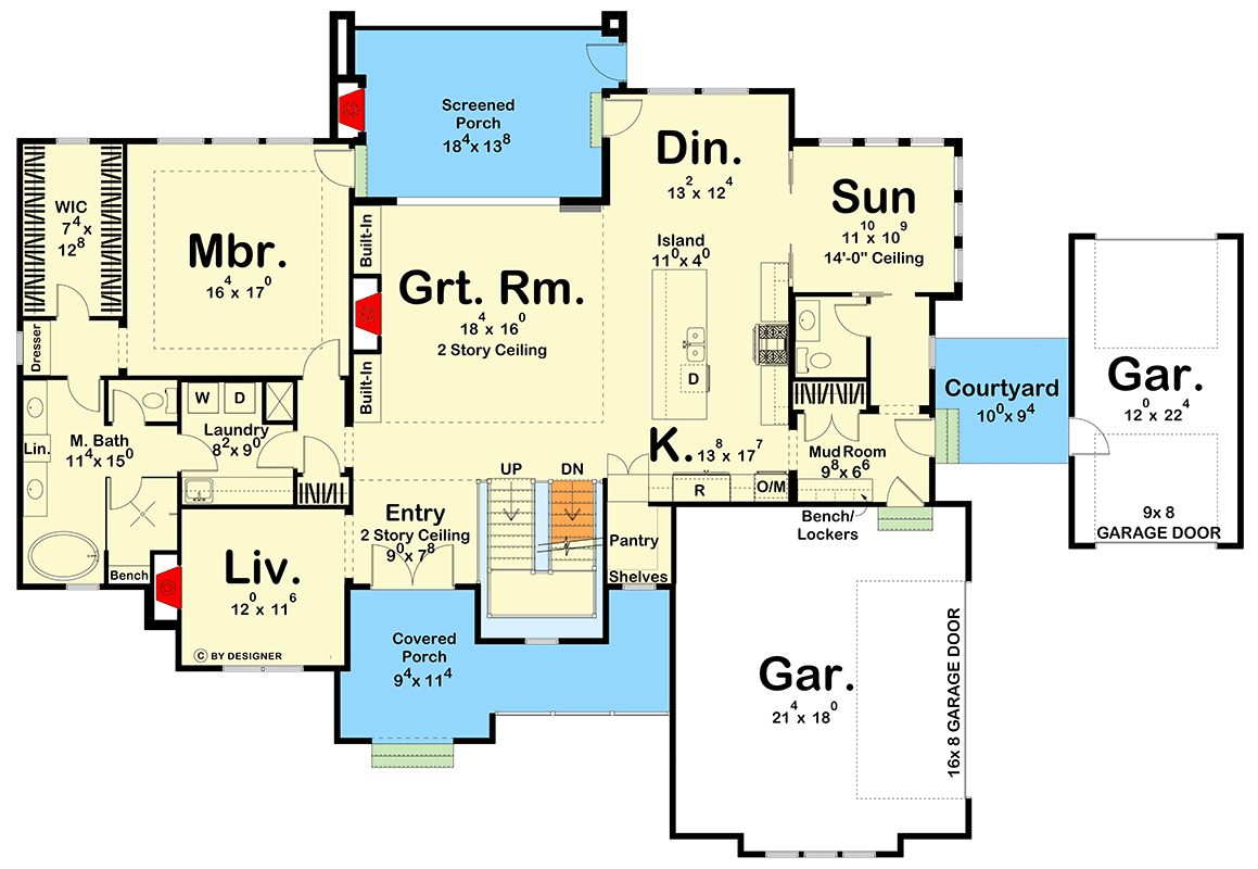 Plan 623044DJ: Modern Farmhouse Plan with Second Floor Walkway Overlook - 3263 Sq Ft - Floor Plan - Main Level - Country, Modern Farmhouse, New American, Traditional, Transitional