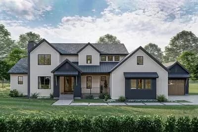 Modern Farmhouse Plan with Second Floor Walkway Overlook - 3263 Sq Ft