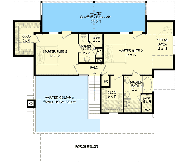 Plan 68824VR: Mountain Country Home Plan with 3 Bedroom Suites - Floor Plan - 2nd Floor - Country, Mountain, Rustic
