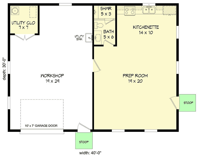Plan 68825VR: Garage Workshop with Kitchenette - Floor Plan - Main Level - Traditional