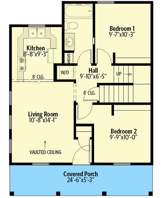 Plan 430814SNG: 800 Square Foot Micro-living Country Home Plan with Loft Overlook - Floor Plan - Main Level - Cottage, Country