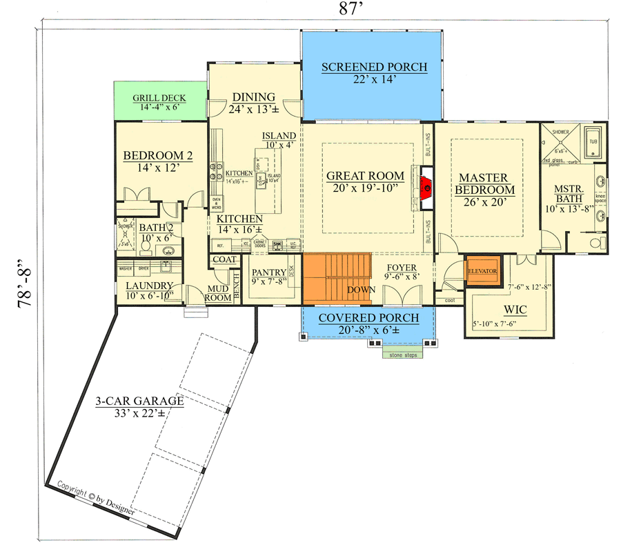 Plan 24302TW: New American Home Plan for a Sloping Lot with Lower Level Rec Room and Home Office - Floor Plan - Main Level - Craftsman, Mountain, New American, Ranch