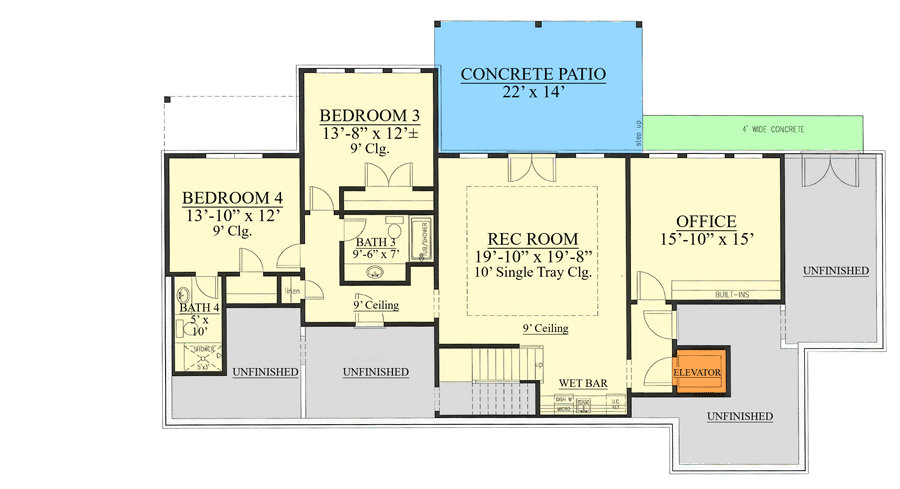 Plan 24302TW: New American Home Plan for a Sloping Lot with Lower Level Rec Room and Home Office - Floor Plan - Lower Level - Craftsman, Mountain, New American, Ranch