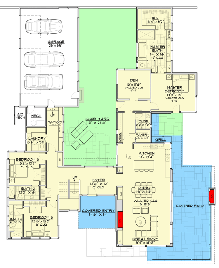 Plan 54244HU: Modern Mountain Home Plan with Rooftop Deck - Floor Plan - Main Level - Contemporary, Mid Century Modern, Modern, Mountain, Northwest