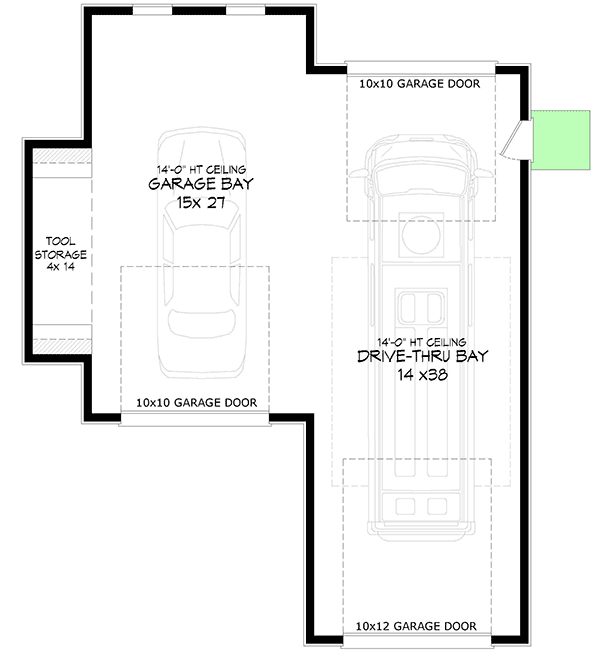Plan 68827VR: Combo Detached RV and Car Garage with 14'-high Ceilings - Floor Plan - Main Level - Traditional