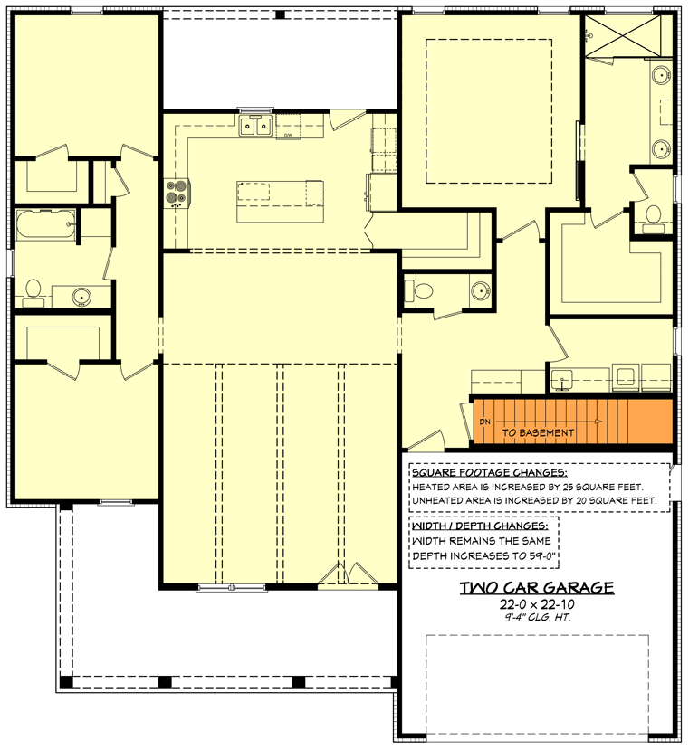 Plan 51873HZ: 3-Bed Modern Farmhouse with L-shaped Front Porch - Floor Plan - Main Level - Basement Version - Cottage, Farmhouse, Modern Farmhouse, Traditional