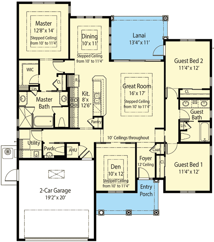Plan 33008ZR: Energy-Saving 3 Bed House Plan - Floor Plan - Main Level - Florida-Style, Mediterranean