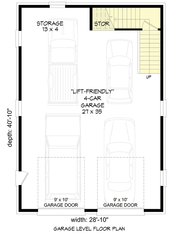 Plan 68830VR: 4-Car Tandem Garage with Loft Space Above - Floor Plan - Main Level - Traditional