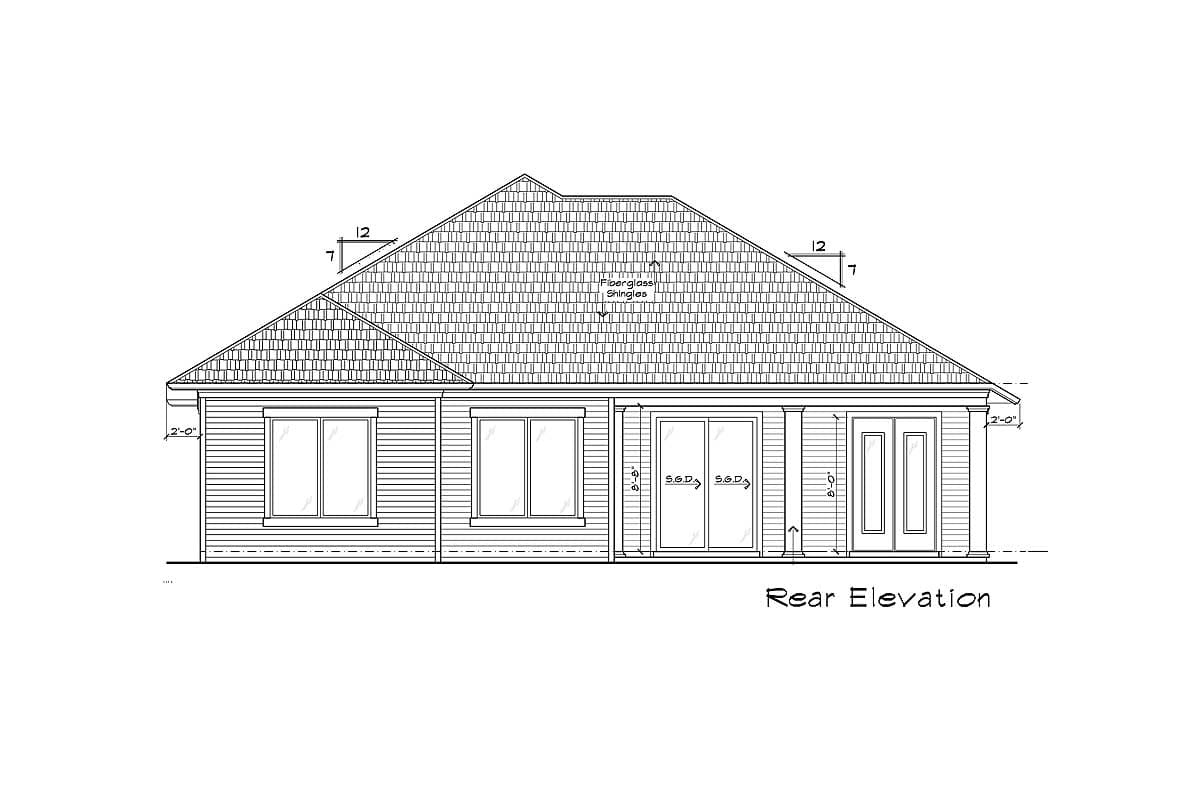 Plan 33012ZR:  3-Bed Country Cottage House Plan With Covered Porches - 1564 Sq Ft - Image #7 - Cottage, Ranch, Southern, Traditional