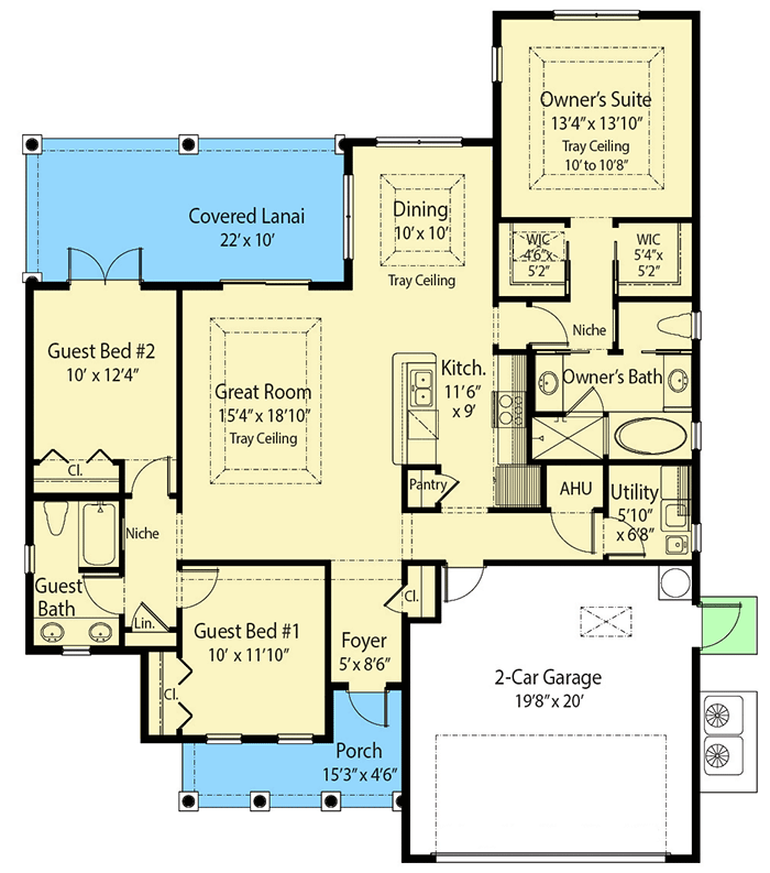 Plan 33014ZR: One-Story Mediterranean-Style House Plan - 1564 Sq Ft - Floor Plan - Main Level - Florida-Style, Mediterranean