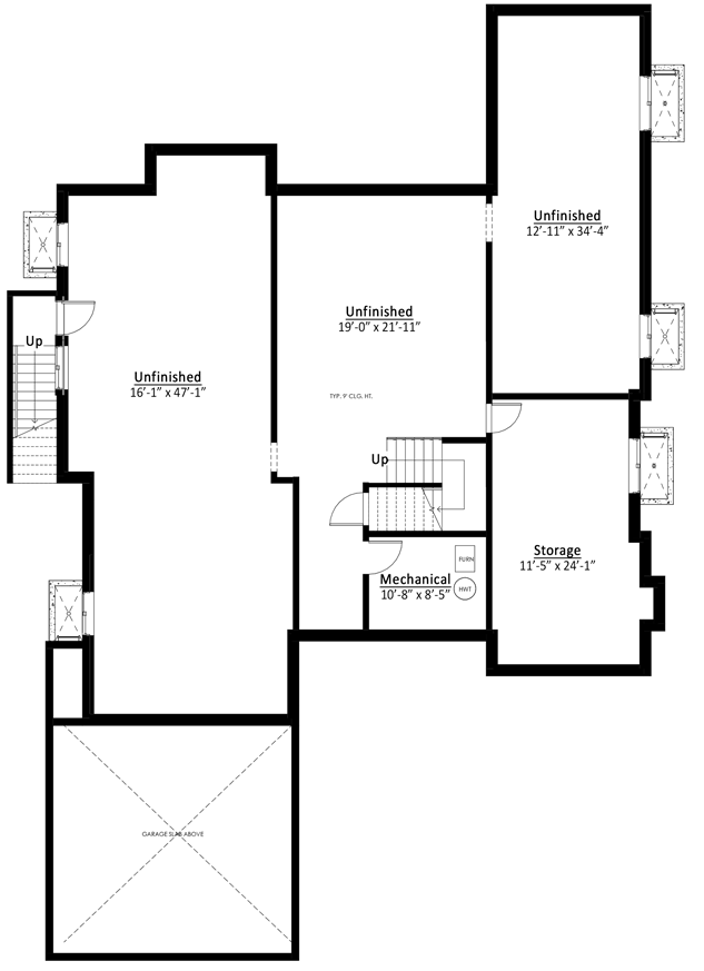 Plan 270043AF: Transitional 5-Bed Farmhouse with Optional Lower Level In-Law Suite - Floor Plan - Unfinished Lower Level - European, Farmhouse, Modern Farmhouse, New American, Transitional