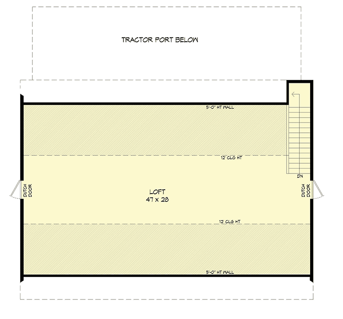 Plan 68835VR: Expanded Barn-Style Garage with Tractor Port - Floor Plan - 2nd Floor - Barndominium, Country, Traditional