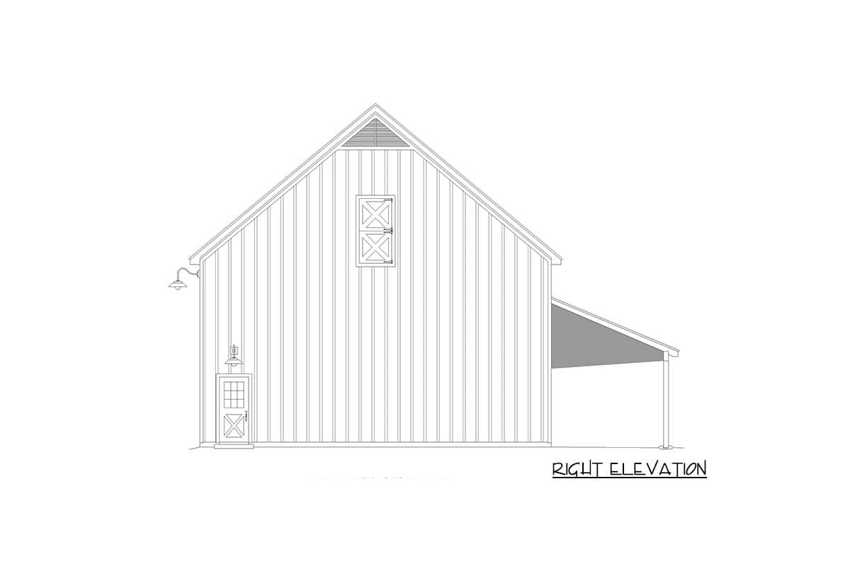 Plan 68835VR: Expanded Barn-Style Garage with Tractor Port - Image #5 - Barndominium, Country, Traditional