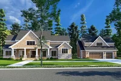 Country-Style 5-Bed House Plan with Matching 2-Car Garage Apartment - 3448 Sq FT