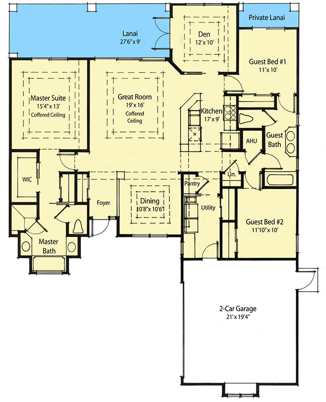 Plan 33024ZR: Coastal Contemporary House Plan Under 1800 Square Feet with 3 Beds - Floor Plan - Main Level - Coastal, Coastal Contemporary, Ranch, Southern, Traditional
