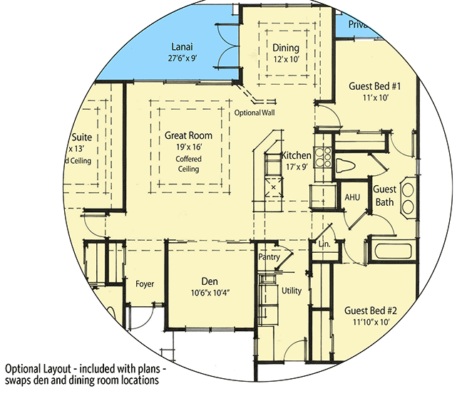 Plan 33025ZRX: Contemporary Ranch Home Plan Under 1800 Square Feet with 3 Bedrooms - Floor Plan - Optional Main Layout - European, French Country, Ranch