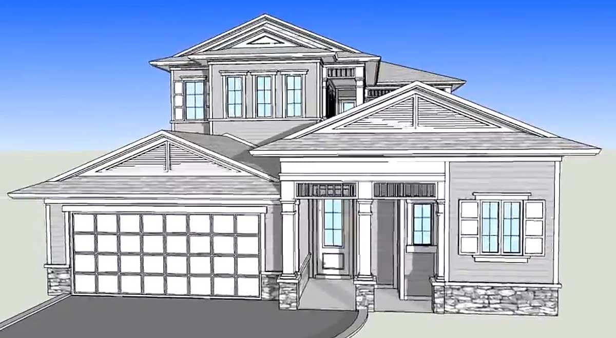 Plan 33030ZRX: Courtyard 2-Story Home Plan with Guest Cabana and Outdoor Fireplace - 3225 Sq Ft - Image #6 - Southern