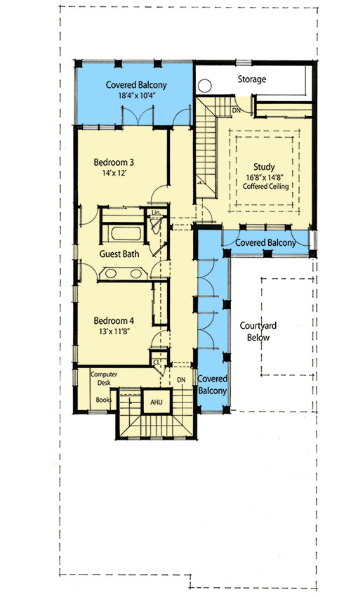 Plan 33031ZR: Energy Saving Courtyard House Plan - Floor Plan - 2nd Floor - Southern, Traditional