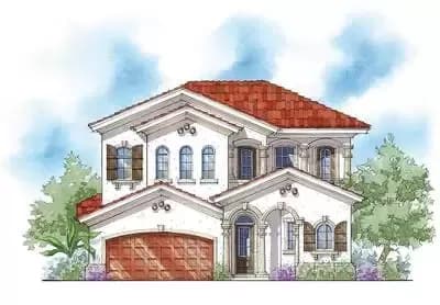 Courtyard 2-Story House Plan with Guest Cabana and Outdoor Fireplace - 3225 Sq Ft