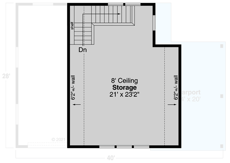Plan 72292DA: Traditional 2-Car Garage with Carport and Upstairs Storage - Floor Plan - Upper Level - Traditional