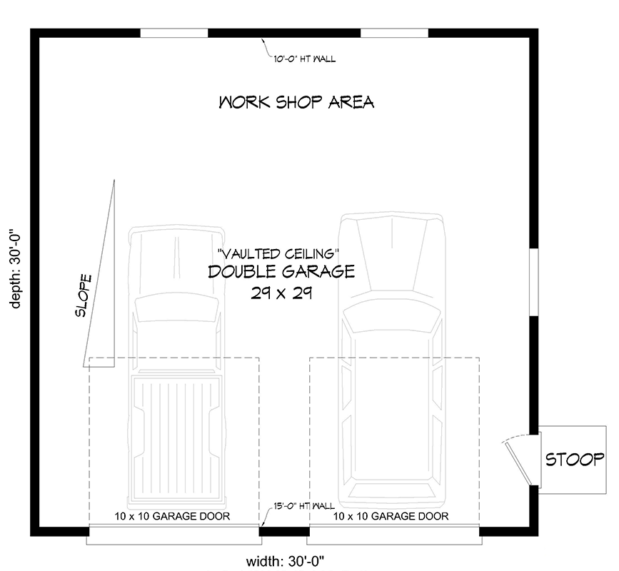 Plan 68837VR: Contemporary Garage Plan with 2 Bays and Workshop Space - Floor Plan - Main Level - Contemporary, Modern