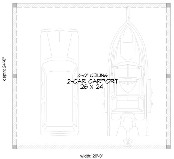 Plan 68841VR: 2-Car Drive-through Carport - Floor Plan - Main Level
