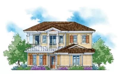 2-Story House Plan with Courtyard with Fireplace and Guest Cabana Access - 3191 Sq Ft