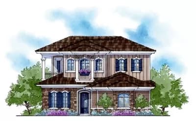 2-Story Home Plan with Courtyard with Fireplace and Guest Cabana Access - 3191 Sq Ft
