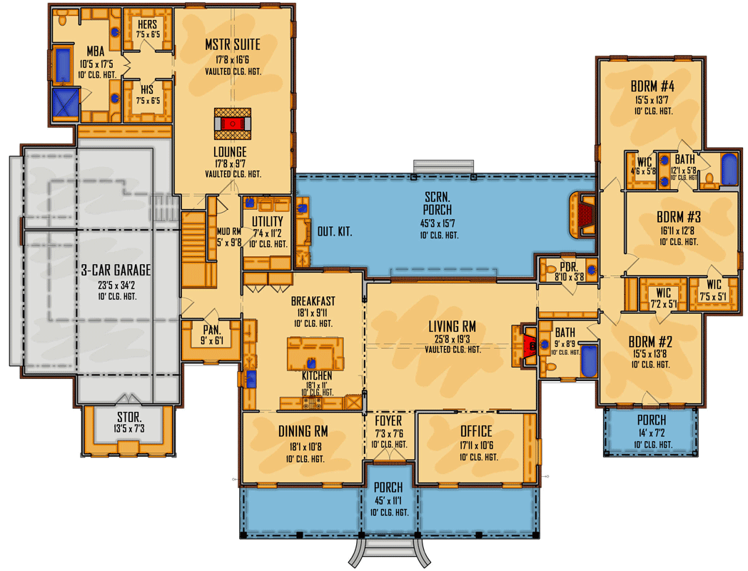 Plan 510215WDY: Exclusive Modern Farmhouse with Deluxe Master Suite - Floor Plan - Main Level - Country, Farmhouse, Modern Farmhouse