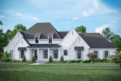 Exclusive Southern Home Plan with Cart Bay and Partially-screened Porch