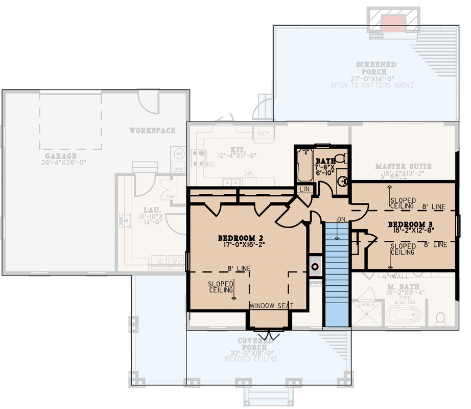 Plan 70714MK: Rustic House Plan with Rear-Facing Garage and Large Screened Porch with Fireplace - 2005 Sq Ft - Floor Plan - 2nd Floor - Bungalow, Cottage, Country, Craftsman, Rustic