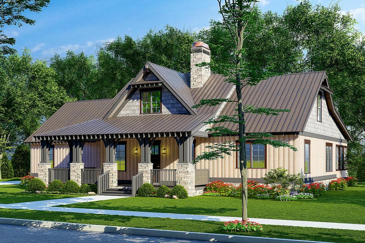 Plan 70714MK: Rustic House Plan with Rear-Facing Garage and Large Screened Porch with Fireplace - 2005 Sq Ft - Image #5 - Bungalow, Cottage, Country, Craftsman, Rustic