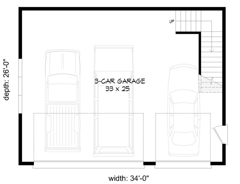 Plan 68843VR: 3-Car Detached Garage Plan with Upstairs Open-Air Balcony - Floor Plan - Main Level