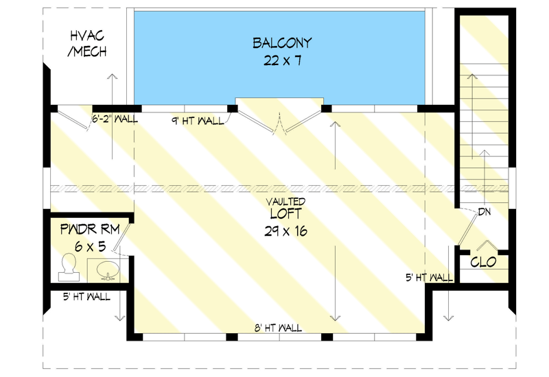Plan 68843VR: 3-Car Detached Garage Plan with Upstairs Open-Air Balcony - Floor Plan - Upper Level