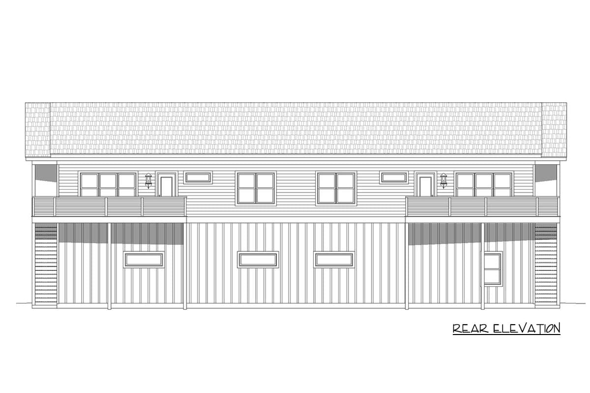 Plan 68844VR: Barndominium Duplex with 5 Garage Bays and a Ground Level Office - Image #4 - Barndominium, Country