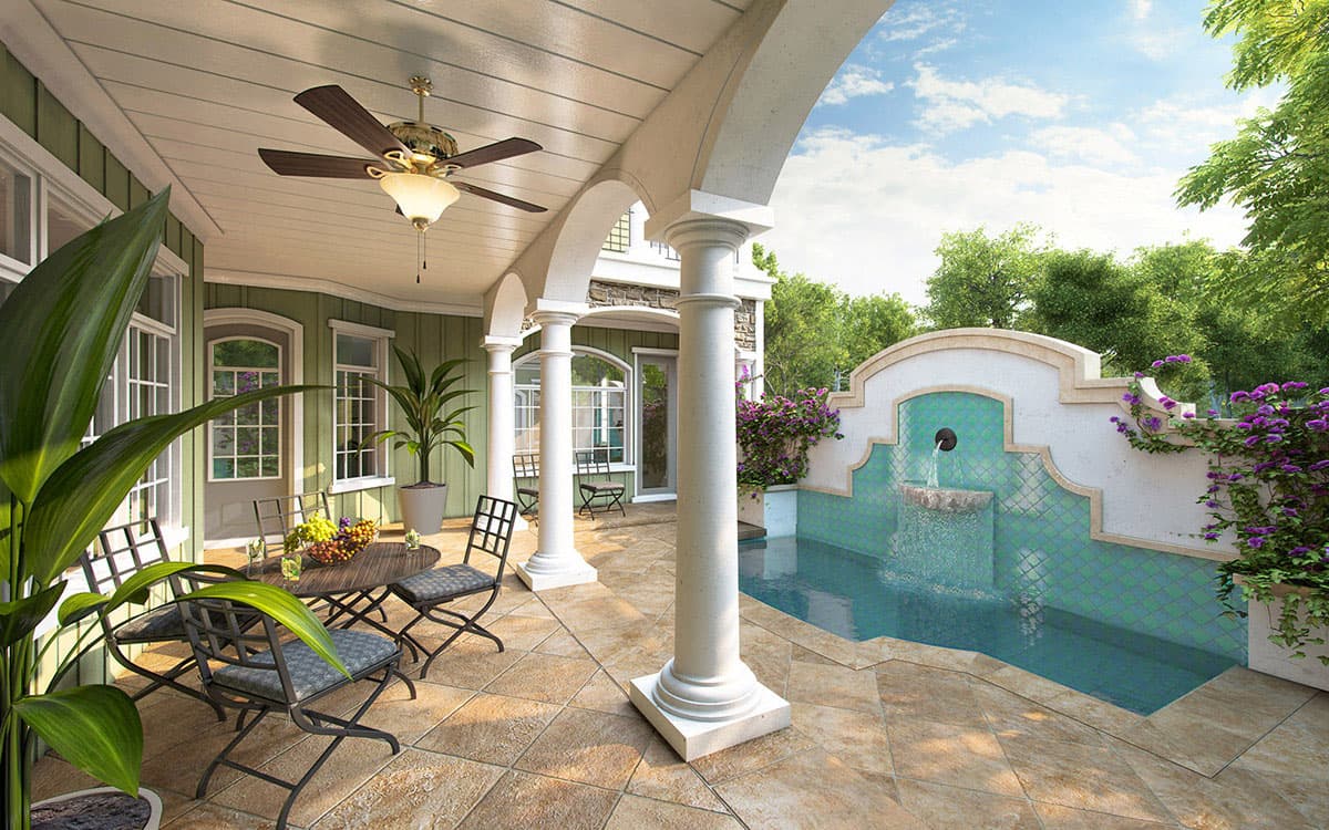 Plan 33045ZRX: 2-Story House Plan Under 50 Feet Wide Courtyard with Outdoor Fireplace - 3550 Sq Ft - Image #5 - Southern