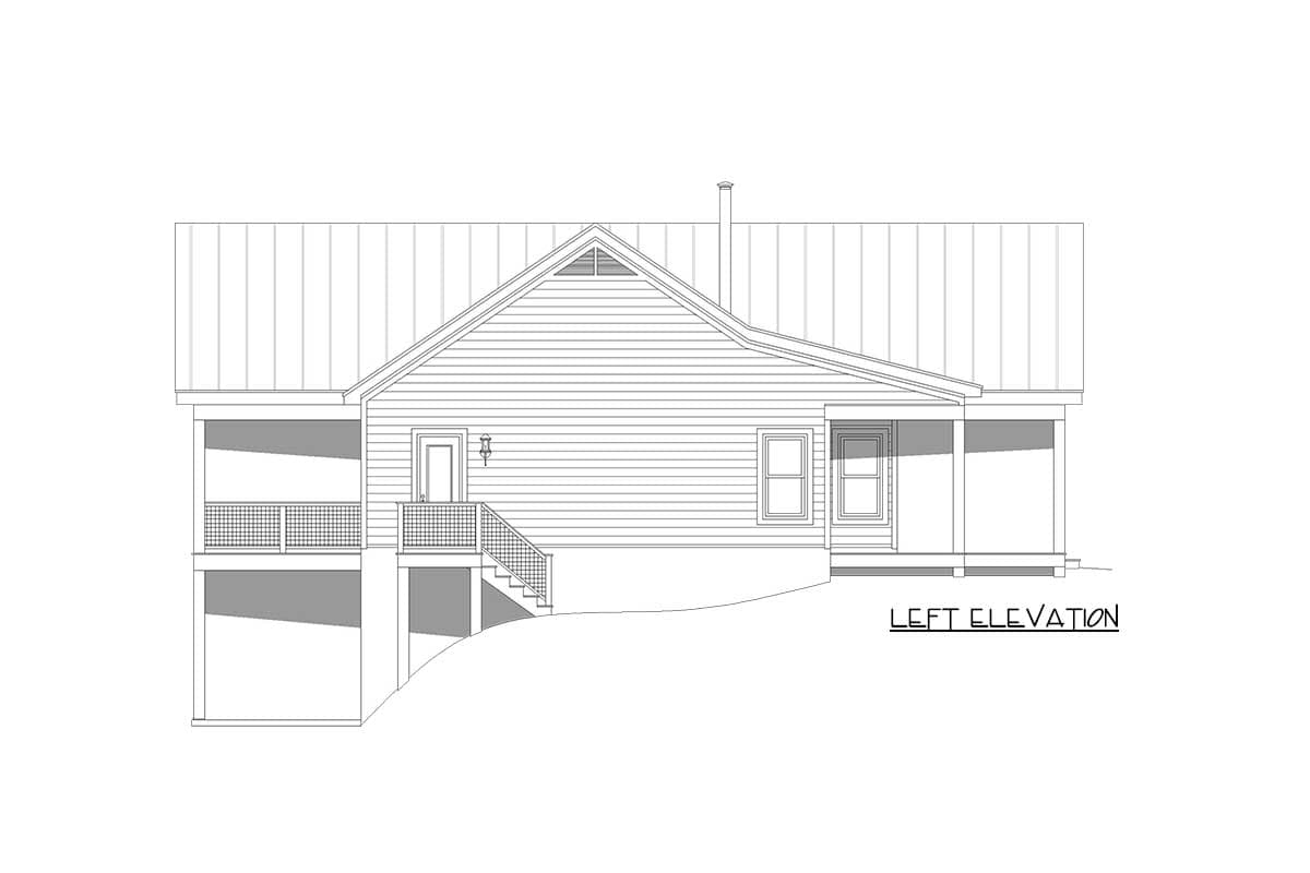 Plan 68845VR: Mountain House Plan with Vaulted Indoor and Outdoor Spaces on a Walkout Basement - 1357 Sq Ft - Image #4 - Country, Craftsman, Mountain, Ranch