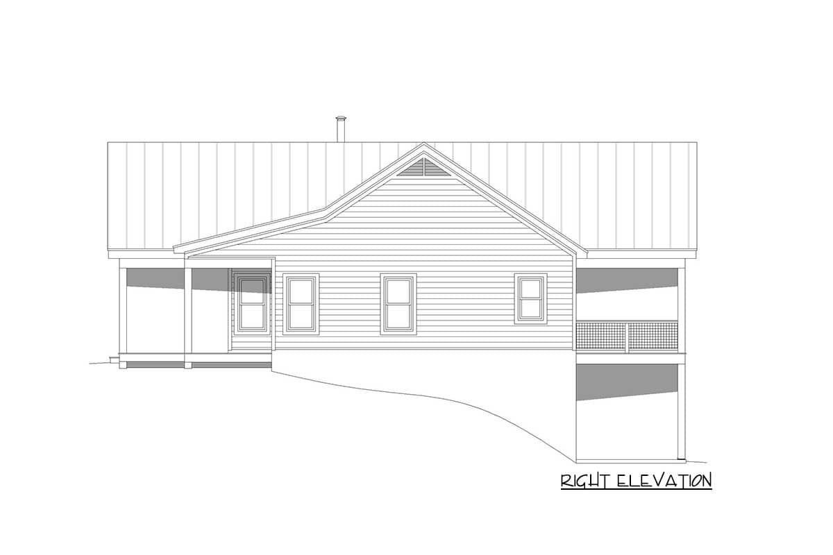 Plan 68845VR: Mountain House Plan with Vaulted Indoor and Outdoor Spaces on a Walkout Basement - 1357 Sq Ft - Image #6 - Country, Craftsman, Mountain, Ranch