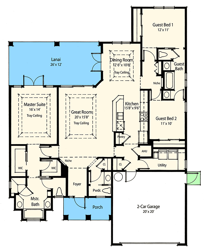 Plan 33051ZRX: Southern-Classic House Plan with 3 Beds Under 50-Feet Wide - 1885 Sq Ft - Floor Plan - Main Level - Cottage, Country, Craftsman, Southern