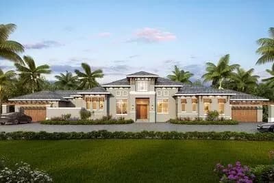 Modern Florida Home Plan with Large Covered Lanai and Courtyards