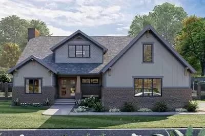 Craftsman House Plan with a Mixed Material Exterior and an Upstairs Bonus with Bath