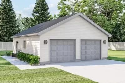 Single-story Traditional-style Detached Garage Plan with Matching Garage Doors